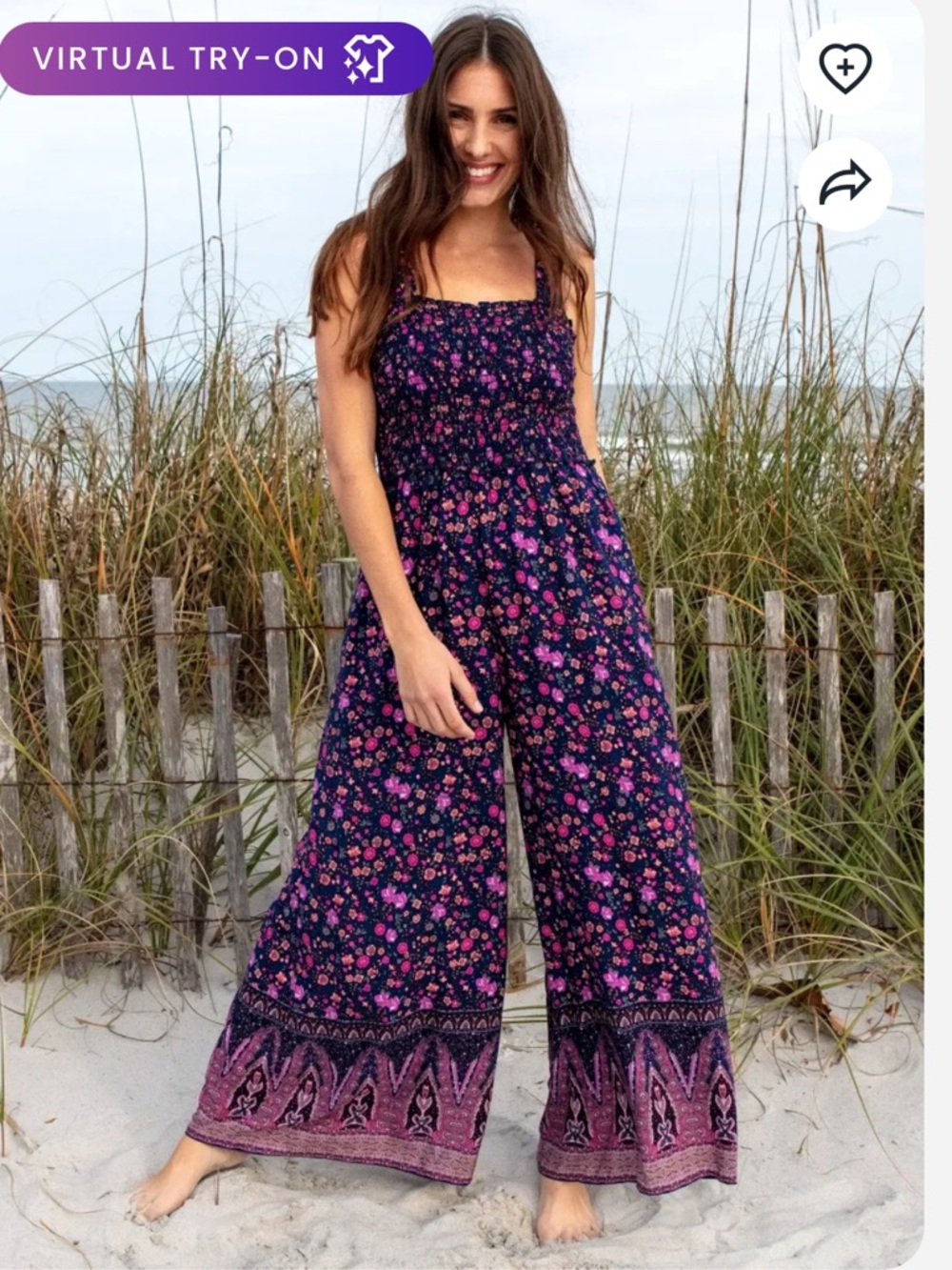 NATURAL LIFE Sedona Navy Jumpsuit wide Leg Boho Romper Pink Floral Print